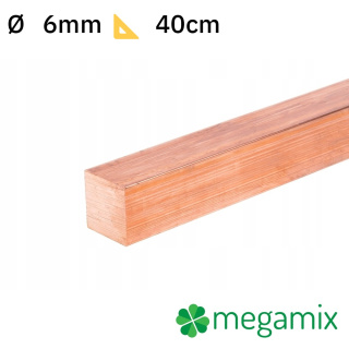 Négyzet réz rúd 06x06mm 40cm