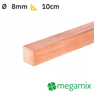 Négyzet réz rúd 08x08mm 10cm