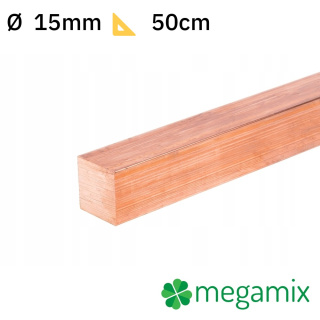 Négyzet réz rúd 15x15mm 50cm