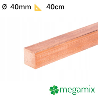 Négyzet réz rúd 40x40mm 40cm