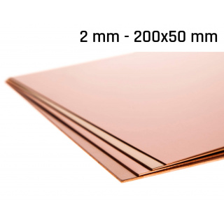 Rézlemez 2,0mm mérete 200x50mm