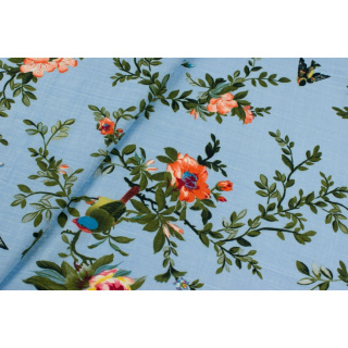 Anyag poplin világoskék jacquard szövés virágok 0,5m