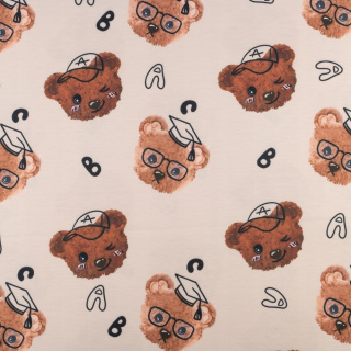 Bezs színű melegítő anyag, macis minta, kötött 0,5m