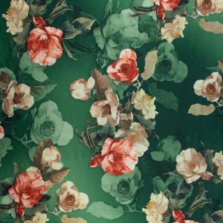 Látka Jersey ITY zöld sima virágos kötöttáru 0,5m