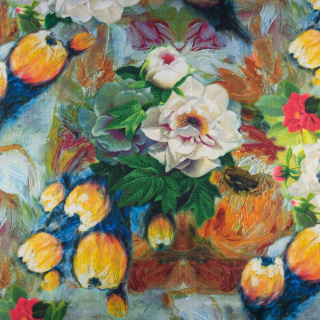 Látka Jersey ITY sima festett virágos kötöttáru 0,5m