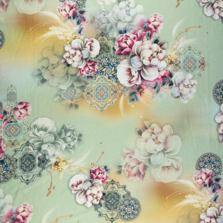 Látka Jersey ITY világoszöld virágos kötött anyag 0,5m