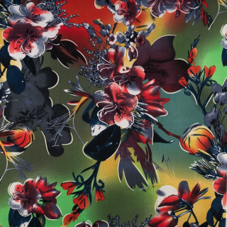 Látka Jersey ITY zöld sima virágos kötöttáru 0,5m