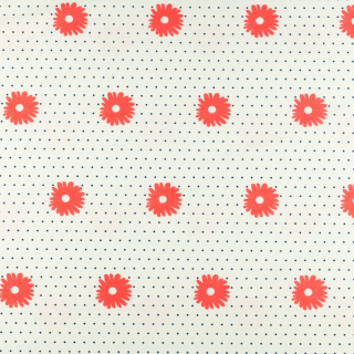 Látka Silki ecru margaréta pöttyös minta 0,5m