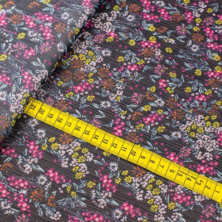 Plisszírozott selyem sifon tengerészkék virágok 0,5m