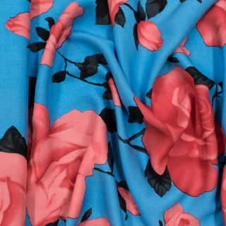 Anyag viszkóz 100% kék kétszínű rózsa 0,5m