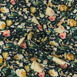 Lágy viszkóz anyag tengerészkék virágok 100% viszkóz 0,5m