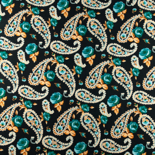 Lágy fekete viszkóz twill virágminta 0,5m