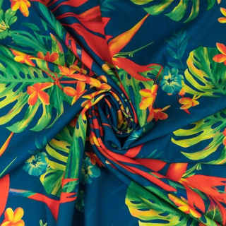 Anyag viszkóz twill sima egzotikus virágminta 0,5m