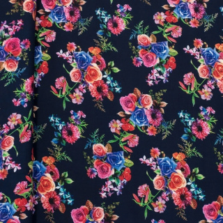 Anyag viszkóz tengerészkék virágok 100% viszkóz 0,5m