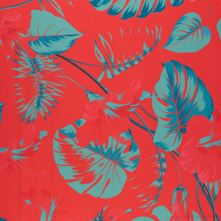 Anyag viszkóz twill piros sima monstera minta 0,5m