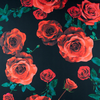 Lágy viszkóz twill piros virágmintás anyag 0,5m