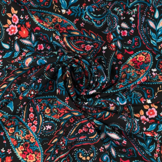 Lágy fekete viszkóz twill paisley minta 0,5m