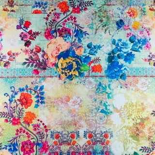 Látka viszkóz twill színes sima virág minta 0,5m