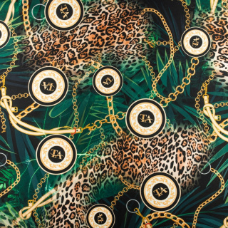 Anyag viszkóz twill zöld sima leopárdminta 0,5m