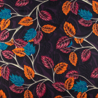 Lila sima viszkóz twill anyag levelek mintával 0,5m