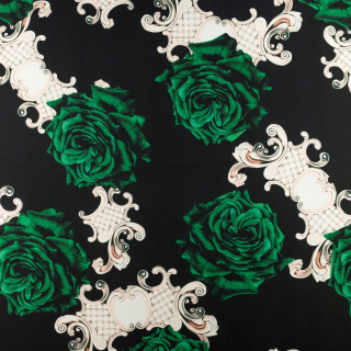 Anyag viszkóz twill fekete sima virágok 0,5m