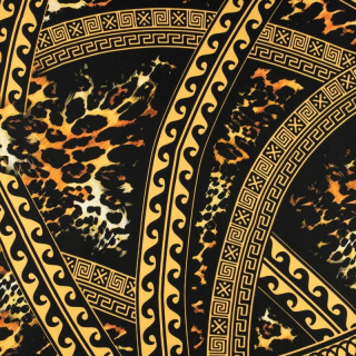 Lágy fekete viszkóz twill anyag azték mintával 0,5m