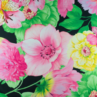 Látka viszkóz twill rózsaszín sima virág minta 0,5m