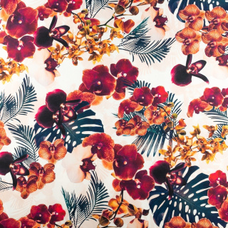 Anyag viszkóz twill sima orchidea virág minta 0,5m