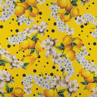 Lágy viszkóz twill sárga citrom mintás nyári ruha blúz 0,5m