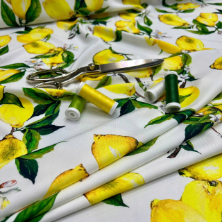 Lágy sárga citrom mintás viszkóz twill anyag 0,5m