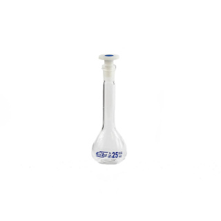 Odmerná banka 25 ml, brúsená zátka NZ 10/19, trieda B, borosilikátové sklo