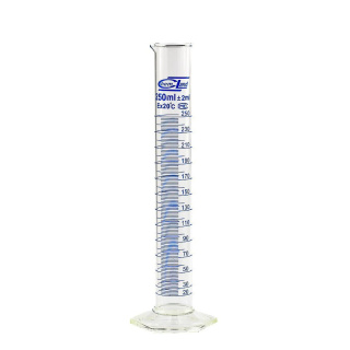 Odmerný valec sklenený 250 ml, modrá stupnica, trieda B