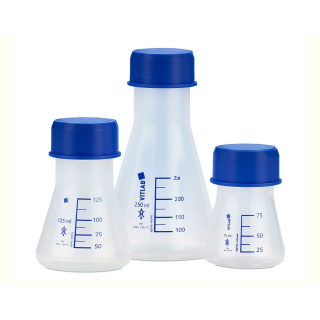 PP Erlenmeyer lombik kék kupakkal – 75 ml, GL 45