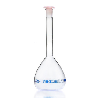 Mérőpalack üveg, 100 ml, B osztály, kék skála, csiszolt csatlakozó 14/23 – NewLine