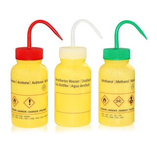Ethanol nyomtatott fúvóka, 500 ml, sárga, széles nyakú GL50 – PE-LD, ADR