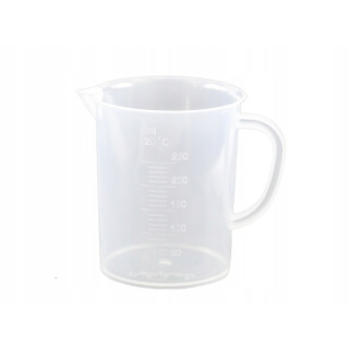 250 ml-es pohár fogantyúval, dombornyomott skálával PP 9 cm