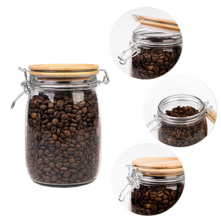 1000ml-es 16cm-es üvegedény fa zárófedéllel