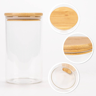 1000ml-es 17cm-es üvegedény fa zárófedéllel