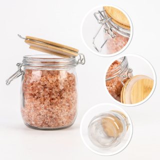 700ml-es 14cm-es üvegedény fa zárófedéllel