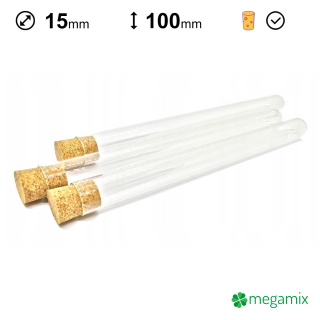 Üveg kémcsövek parafával 100mm átmérőjű 15mm 10db