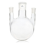Háromnyakú bank, lekerekített aljjal, egyenes nyakkal, 100 ml, csiszolások 29/14/14, bórszilikátos üveg (BORO 3.3)