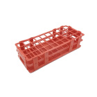 Összecsukható kémcsőállvány PP-ből, 21 hely (3×7), 30 mm átmérőjű, piros, 246×106×68 mm