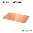 Rézlemez 200x100x2,5 mm