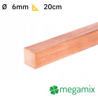 Négyzet réz rúd 06x06mm 20cm