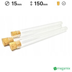 Üveg kémcsövek parafával 150mm átmérőjű 15mm 10db