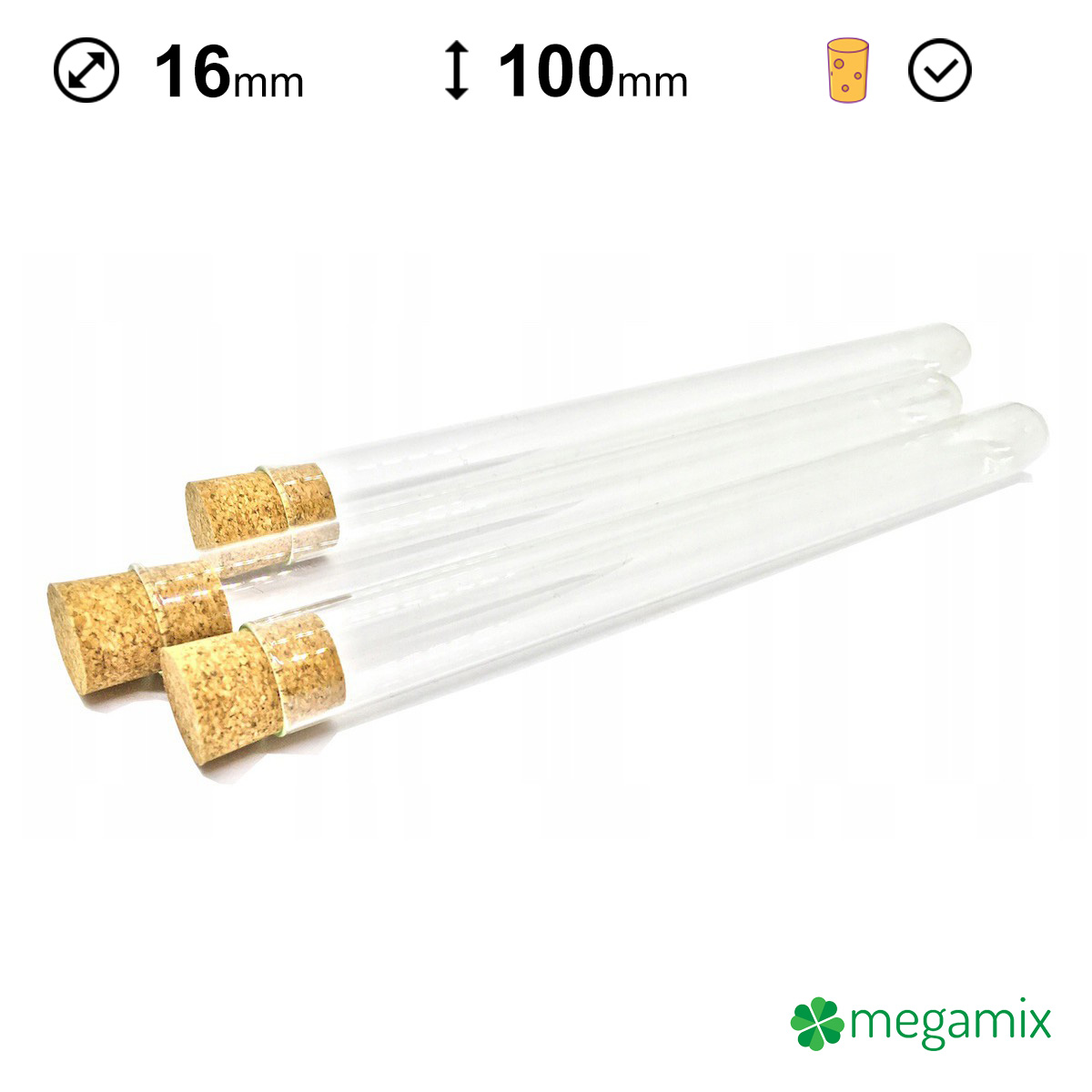 üveg kémcsövek parafával 100mm átmérőjű 16mm 10db omegamix.hu