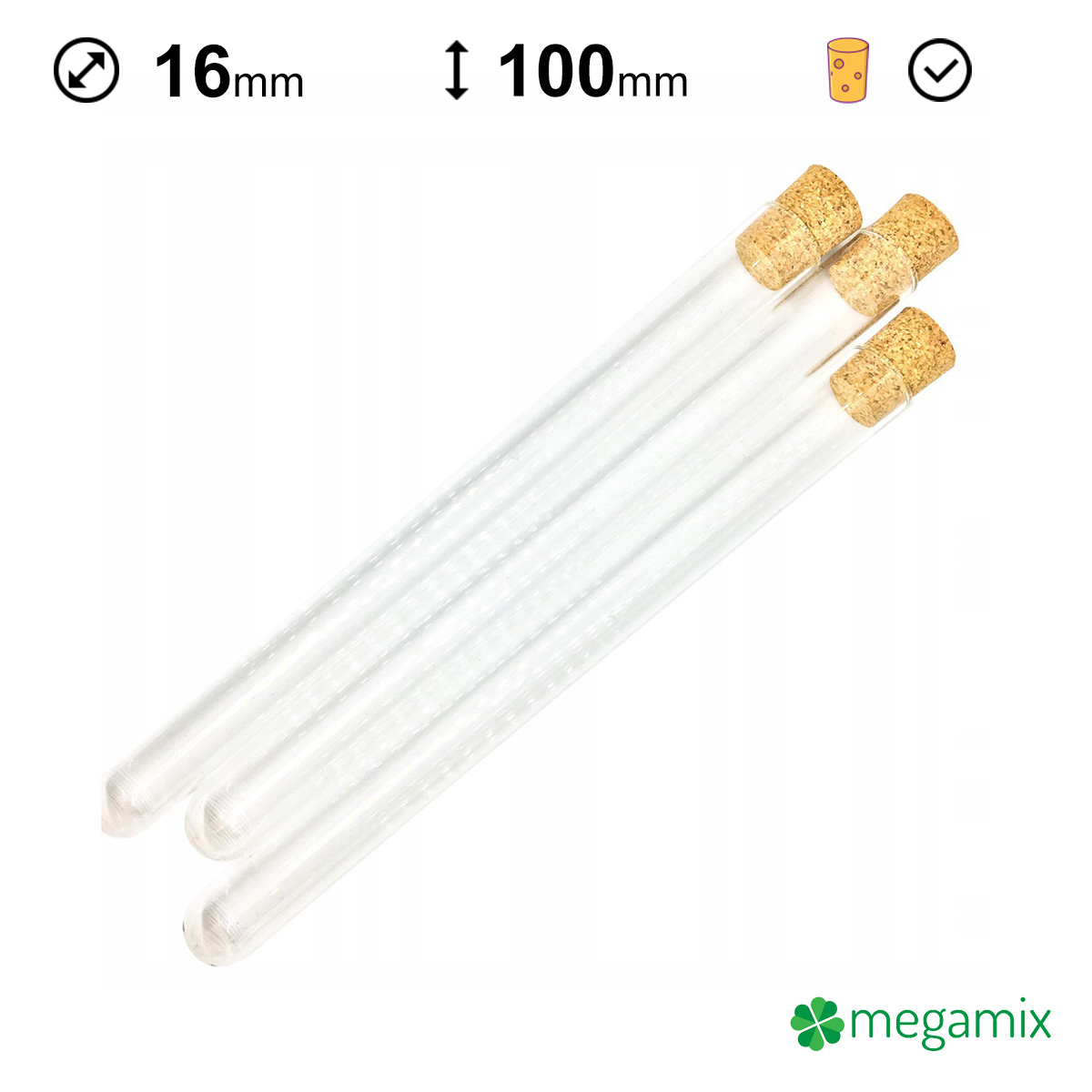 üveg kémcsövek parafával 100mm átmérőjű 16mm 10db omegamix.hu