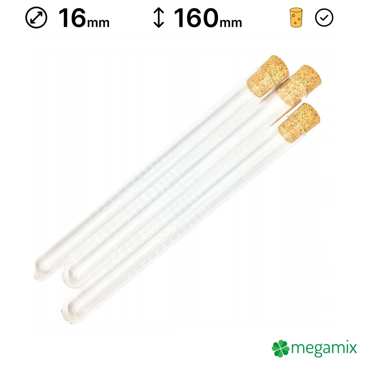 üveg kémcsövek parafával 160mm átmérőjű 16mm 10db omegamix.hu