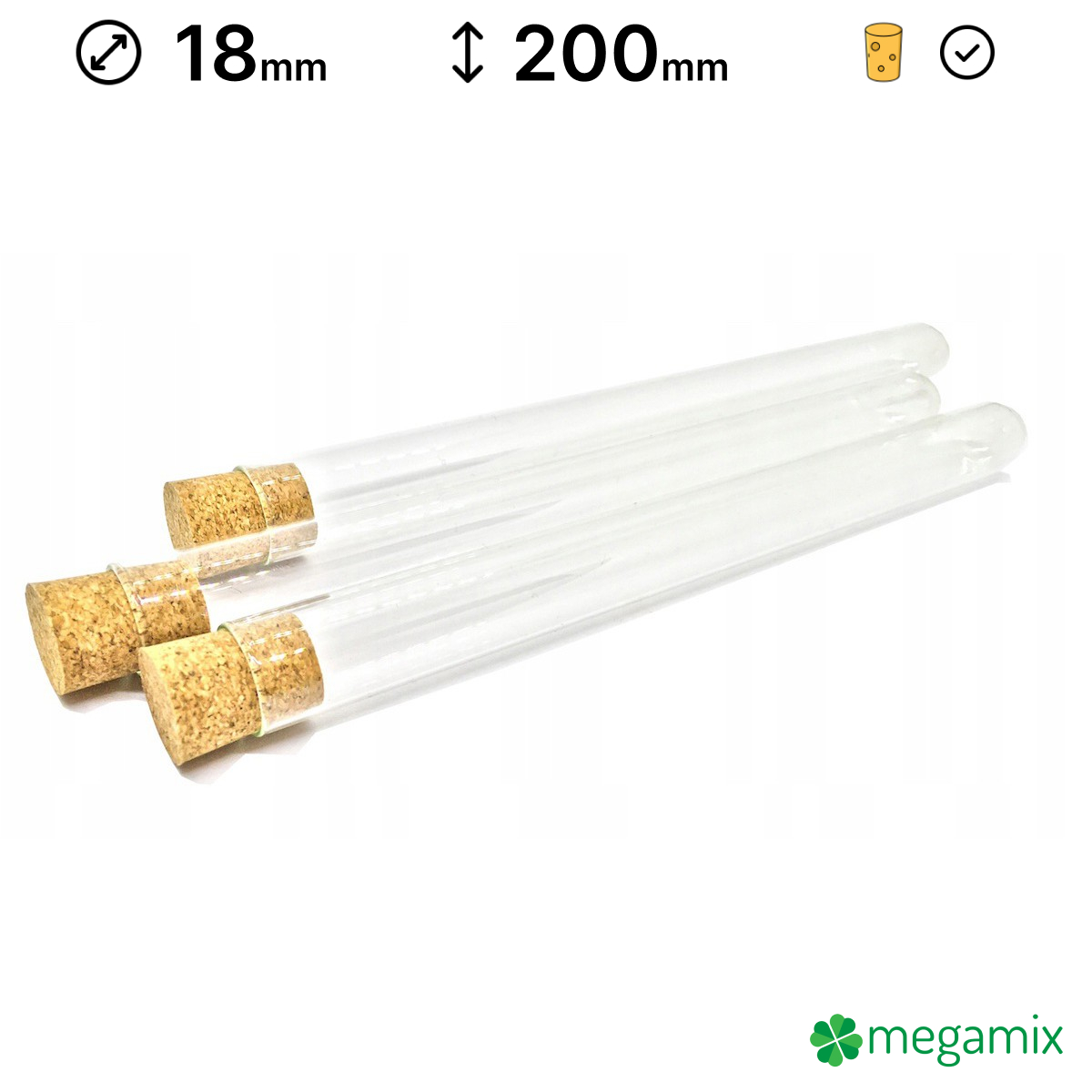 üveg kémcsövek parafával 200mm átmérőjű 18mm 10db omegamix.hu