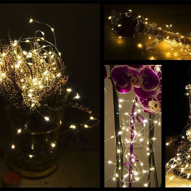 fényvezető drót 50db LED meleg fehér 5m AA elemre megamix.sk